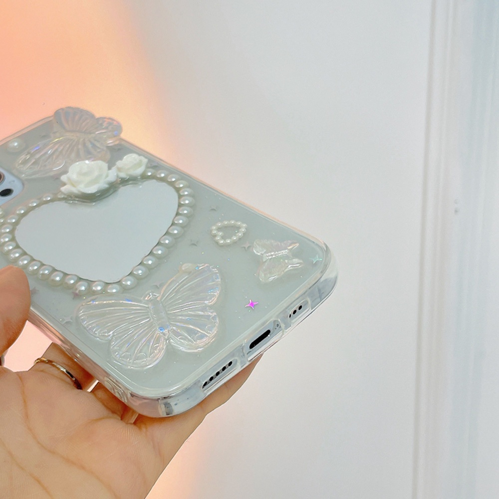 Ốp Điện Thoại TPU Mềm Tích Hợp Gương Trang Điểm Hình Hoa Và Bướm Dành Cho IPhone 14 13 12 11 Pro Max XS XR 8 7 Plus