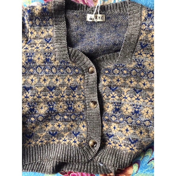 Áo cardigan len thổ cẩm áo len hoạ tiết cổ vuông kiểu dáng vintage cổ điển ( có ảnh thậ