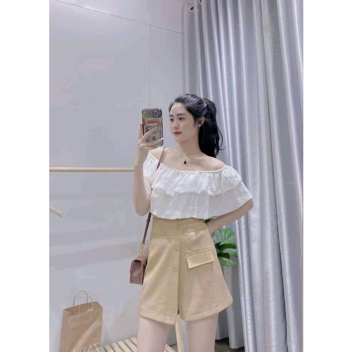 Bộ Áo Trễ Vai Tầng Phối Quần Kaki CaMa Store