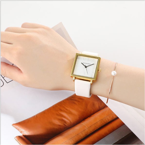 Đồng hồ nữ SHEEDER mặt vuông dây da cao cấp size 36mm