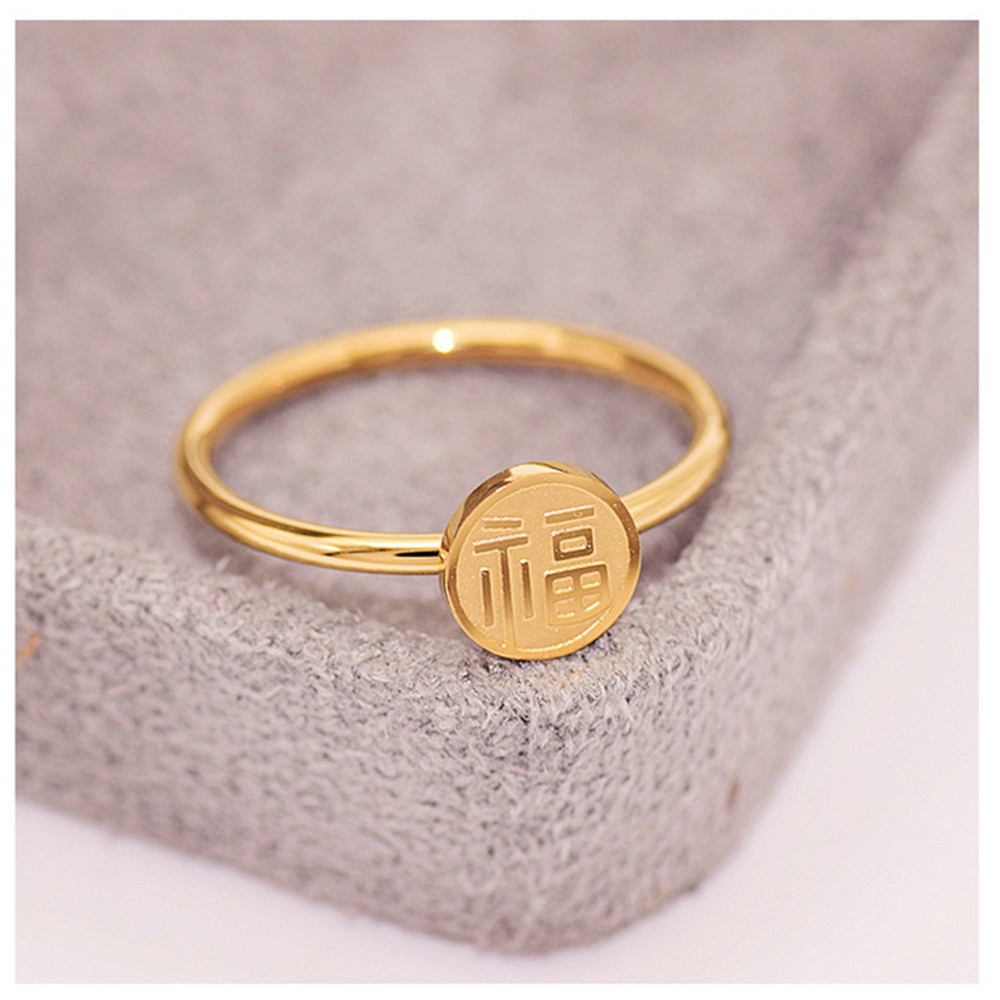☆☆☆1 Nhẫn Thép Titan Thiết Kế Đơn Giản Phong Cách Trung Hoa Cho Nữ