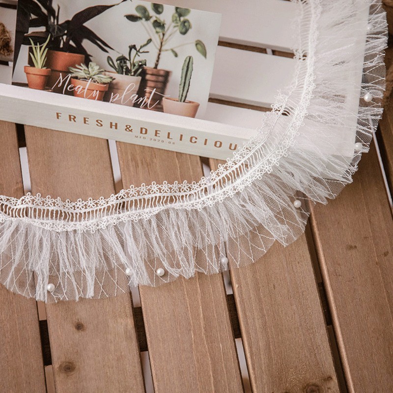 Ruy băng ren đính hạt ngọc trai dùng làm đồ thủ công diy