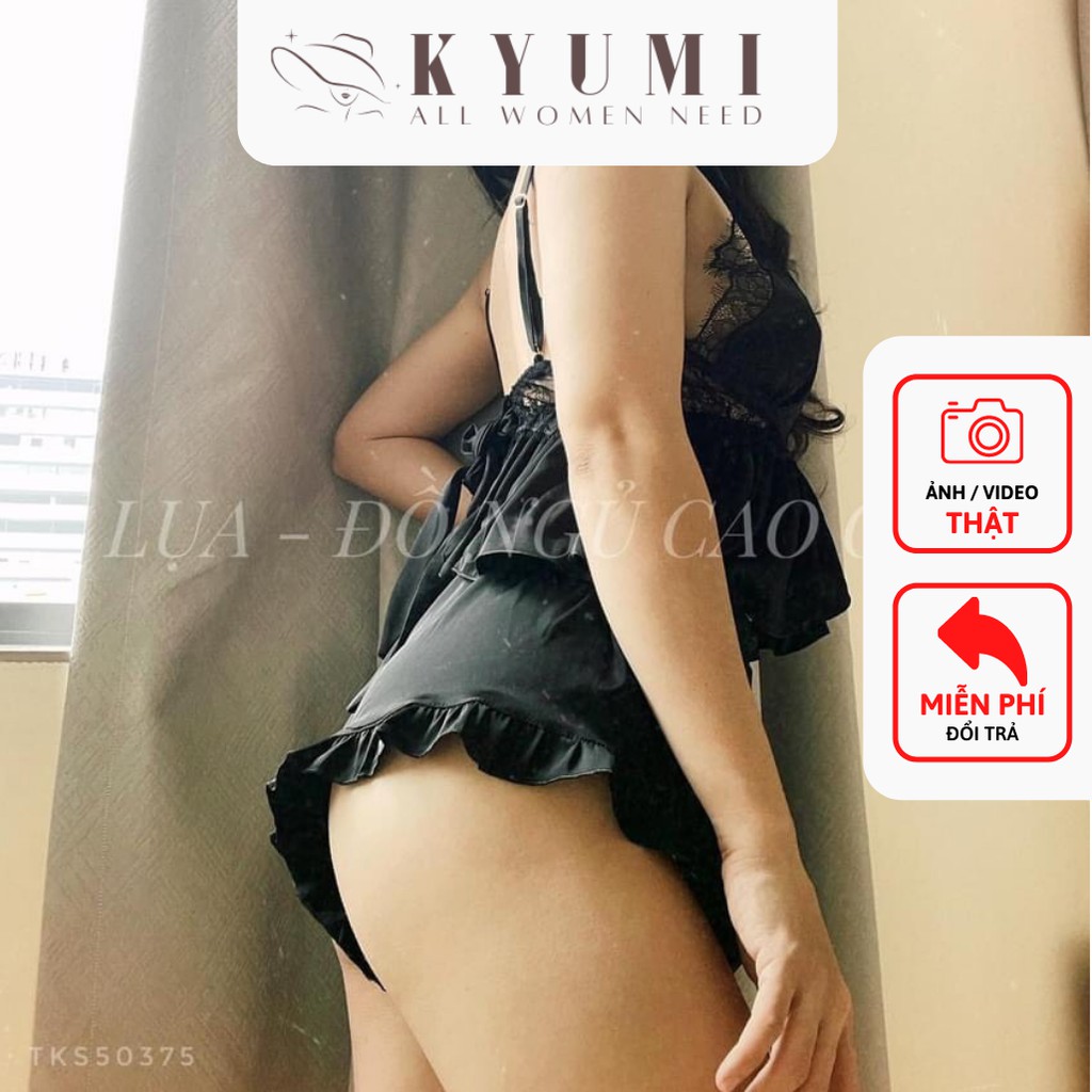Đồ ngủ sexy đồ ngủ 2 dây phối ren ngực KYUMI OFFICIAL, chất liệu lụa satin mềm mịn, freesize 40-65kg tùy chiều cao 008 | BigBuy360 - bigbuy360.vn