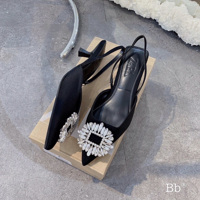 Giày cao gót nữ form slingback đính đá sang trọng, thanh lịch