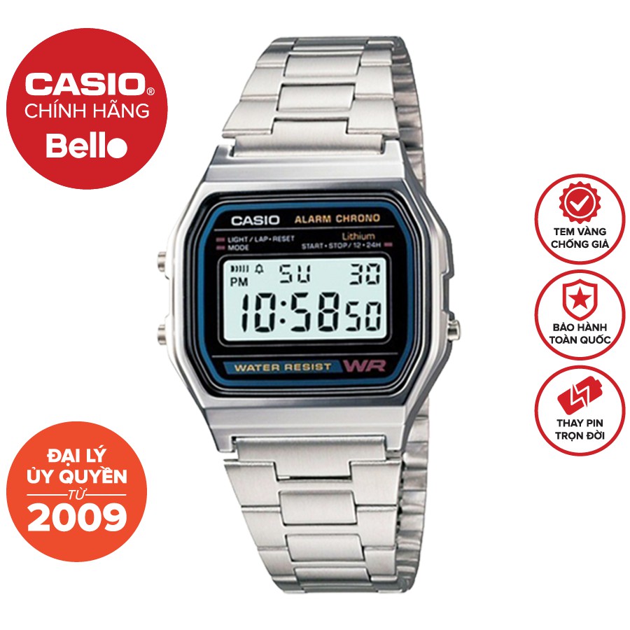 Đồng hồ Nam dây thép Casio A158WA-1 chính hãng bảo hành 1 năm Pin trọn đời