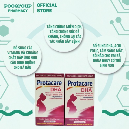 Viên uống Protacare DHA (Hồng) bổ sung vitamin, sắt, omega - 3 cho mẹ bầu giúp bé thông minh, tăng cường miễn dịch