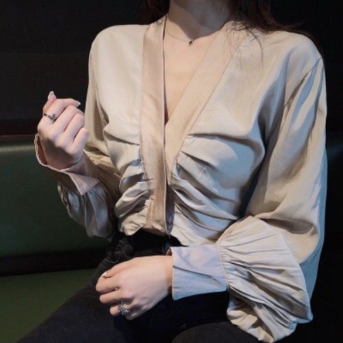 Áo Sơ Mi Nữ Tay Dài Cổ Chữ V Thiết Kế Mới