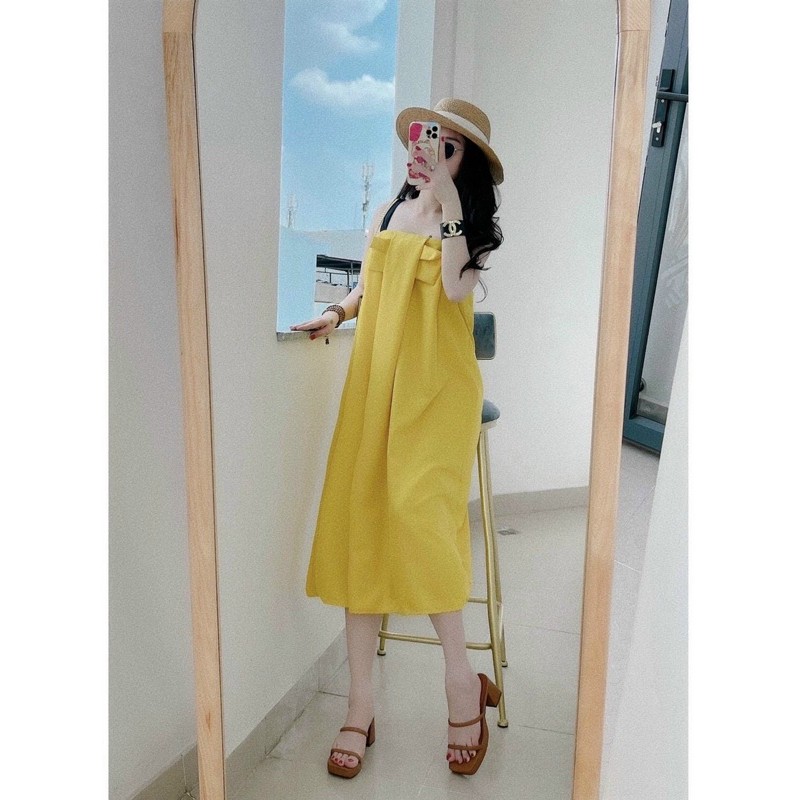 Váy đầm nữ nơ xoè lụa thô hàng Qc loại 1 , Đầm maxi đi du lịch | BigBuy360 - bigbuy360.vn