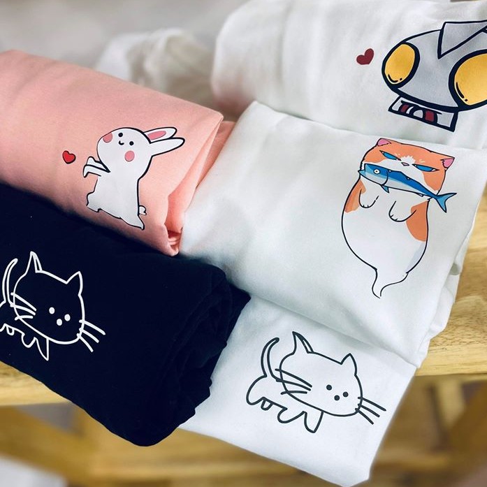 [Hàng Xịn, Gía Tốt] Áo Phông Thun Nam Nữ Tay Ngắn Hình Icon Thỏ Ôm Trái Tim Nhiều Màu - Unisex - Cotton - Mã AT030
