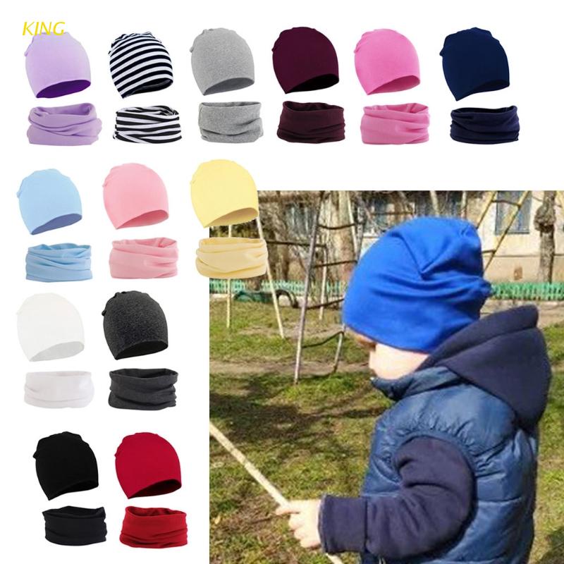 Set đồ 2 món gồm mũ và khăn quàng cổ chất liệu cotton màu trơn thời trang thu đông cho bé