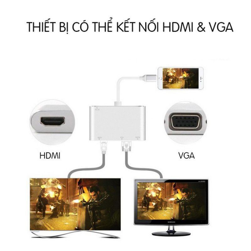 Cáp Lighting To HDMI / VGA / Audio Adapter - Cáp Kết Nối Iphone , Ipad Lên Màn Hình Full HD 1080