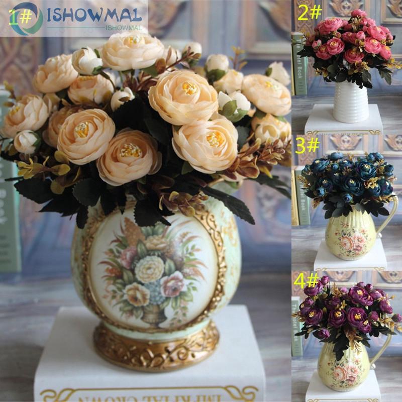 Bó hoa trà bằng vải lụa dùng trang trí