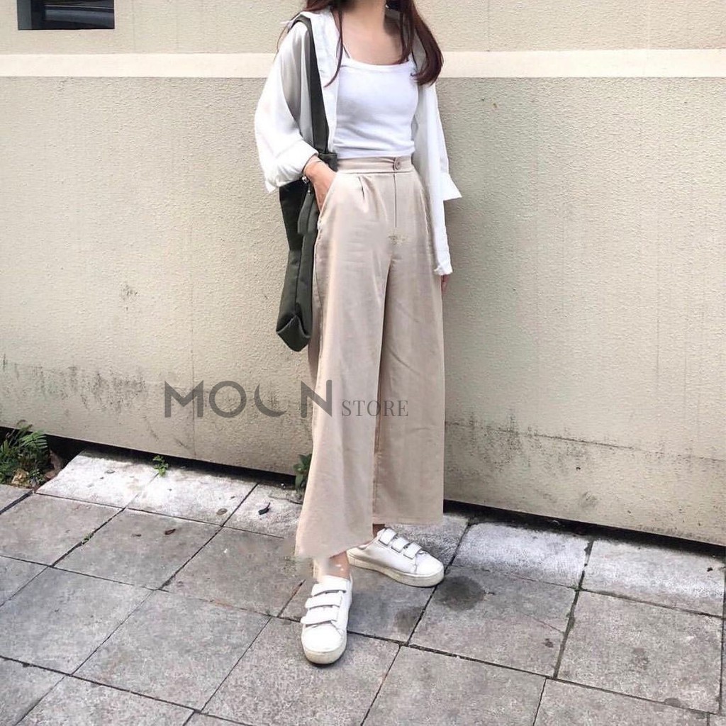 [Quà Tặng Là Dây Buộc Tóc] Quần Culottes ống rộng 9 tấc - chất vải đũi xước màu trắng, đen, kem mềm mại mặc cực mát