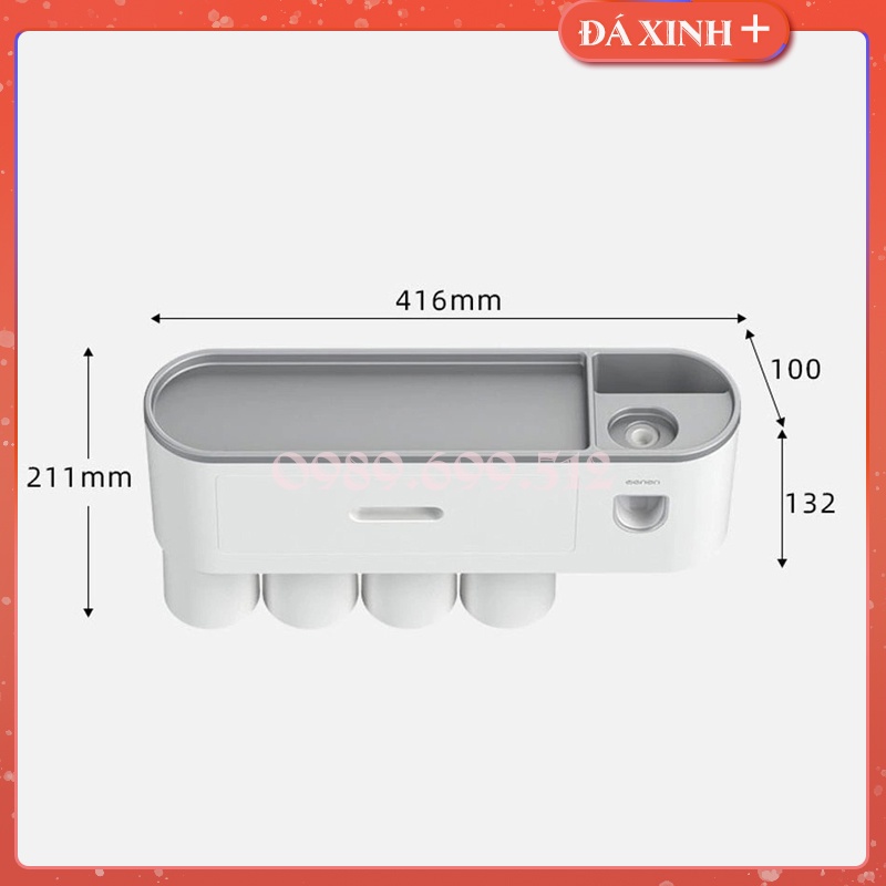Bộ Nhả Kem Đánh Răng Tự Động Kèm Kệ Để Đồ Phòng Tắm ( Tặng Kèm Miếng Dán Tường )