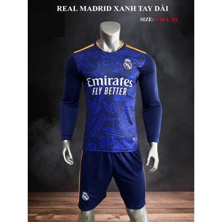 Bộ Áo Đấu Real mùa giải 2021-2022 màu Xanh Tay Dài