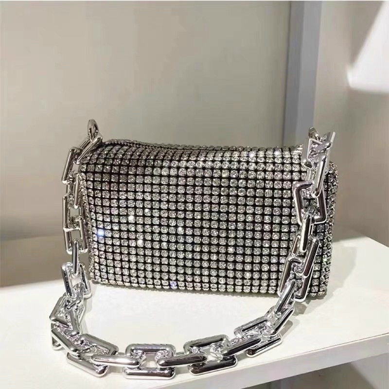 Túi Xách SIZE 18 CM Đính Đá Hottrend 2 Dây Đeo Siêu Đẹp Thích Hợp Đi Tiệc Alexie wang-màu silver Lấp Lánh Đá Sang Chảnh