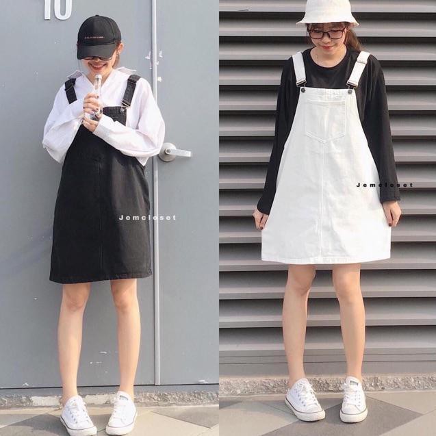 Yếm Váy Kaki Trắng & Đen Cute + hình thật  - 93 | BigBuy360 - bigbuy360.vn
