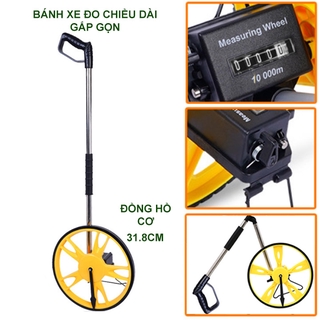 Bánh xe đo lường, đo chiều dài gấp gọn, loại đồng hồ cơ, đường kính bánh 32cm