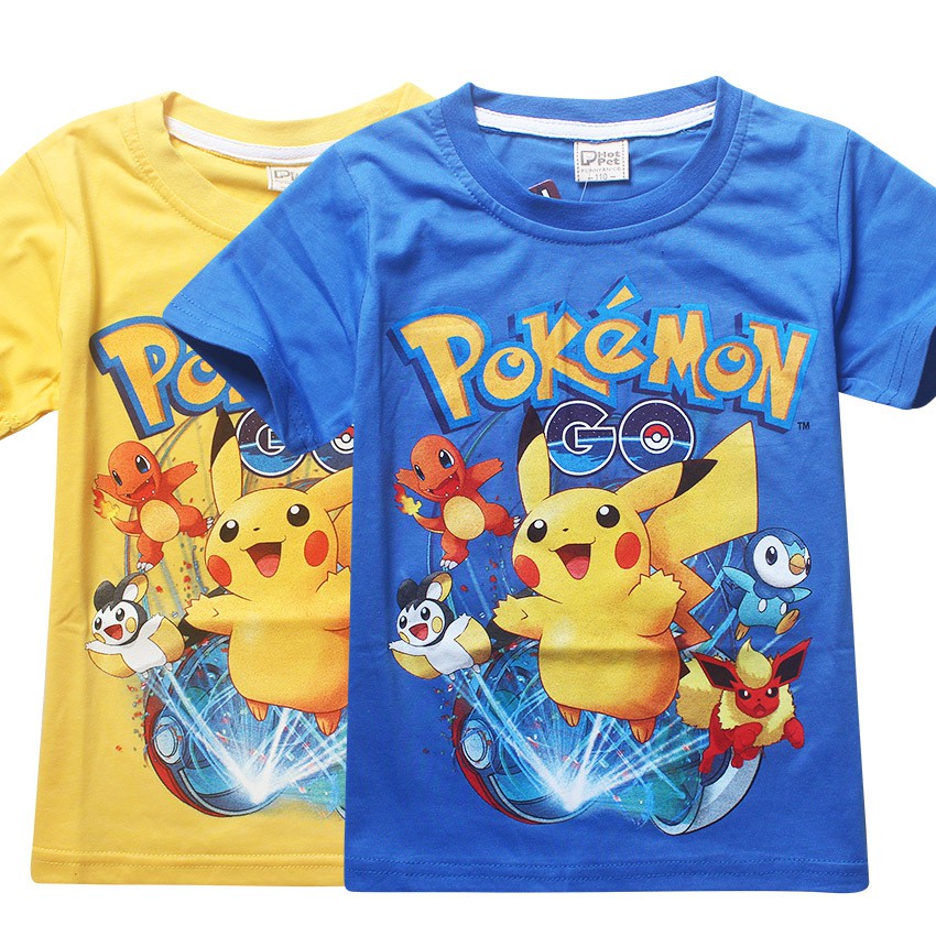 Áo thun cotton tay ngắn hình Pikachu cho bé trai