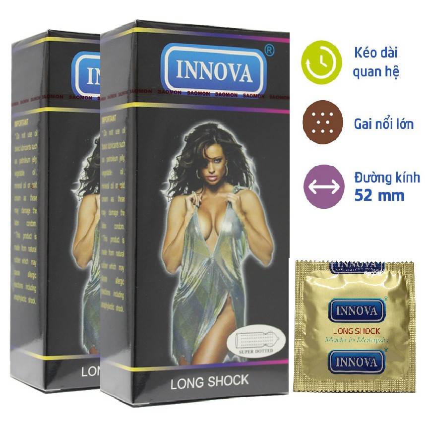 Combo 2 Hộp Bao cao su Innova đen, siêu gai, kéo dài thời gian (12 bao/Hộp) [chính hãng]