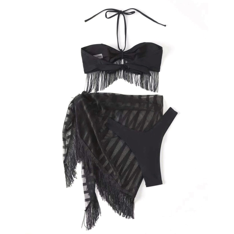 Bikini Ba Mảnh Thắt Nút Màu Trơn Gợi Cảm Cho Nữ