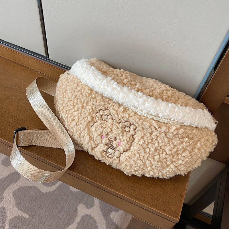 Túi Đeo Chéo Ngực Phối Lông Thời Trang Mùa Đông Cho Nữ