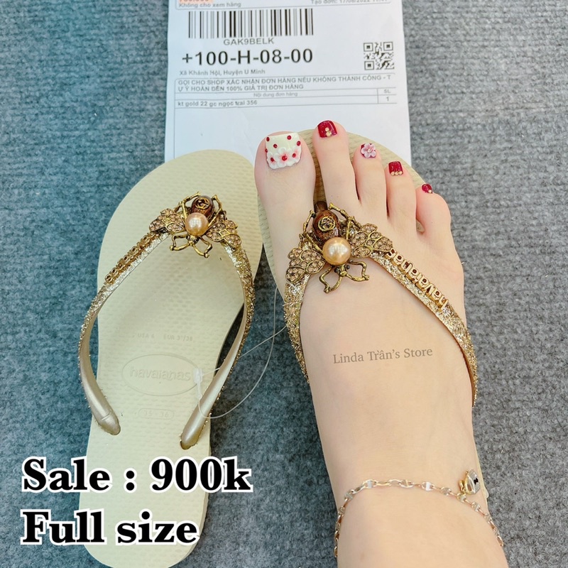 dép HVN kim tuyến 22 gold mix charm gucci