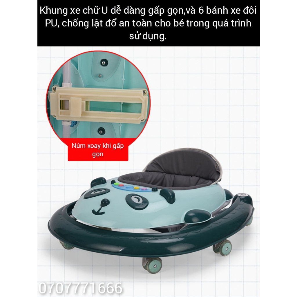 Xe tròn tập đi cho bé, , xe tập đi cho bé có nhạc, Đèn, điều chỉnh độ cao 3 chế độ