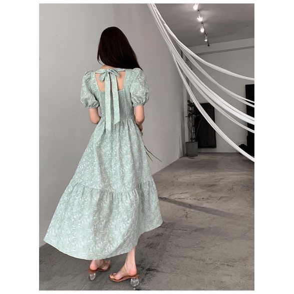 Váy dáng dài màu xanh