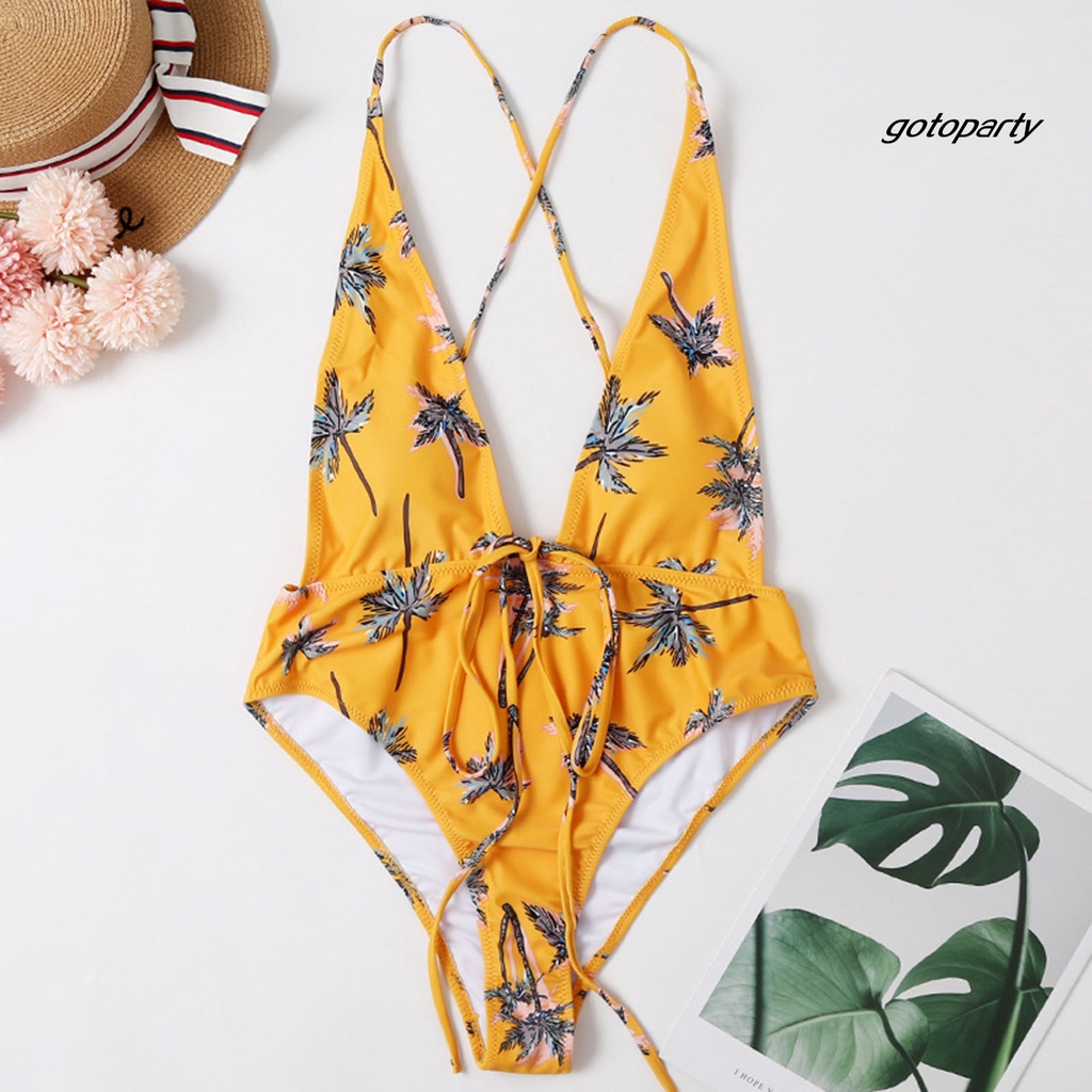 Bộ Đồ Bơi Bikini Một Mảnh Cổ Chữ V Hở Lưng In Họa Tiết Cây Cối Thời Trang Cho Nữ | WebRaoVat - webraovat.net.vn