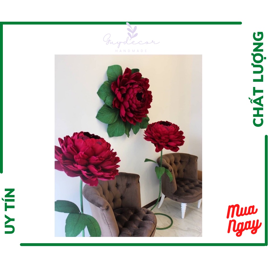 COMBO 2 Trụ Hoa Và 1 Hoa Mẫu Đơn - Hoa Giả - Giấy Nhún Ý