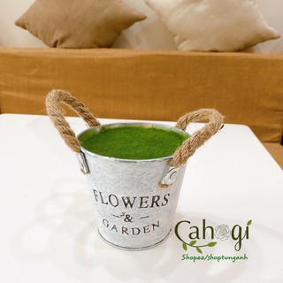 Xô Sắt Cắm Hoa Mini - Nhồi Xốp Phủ Cỏ