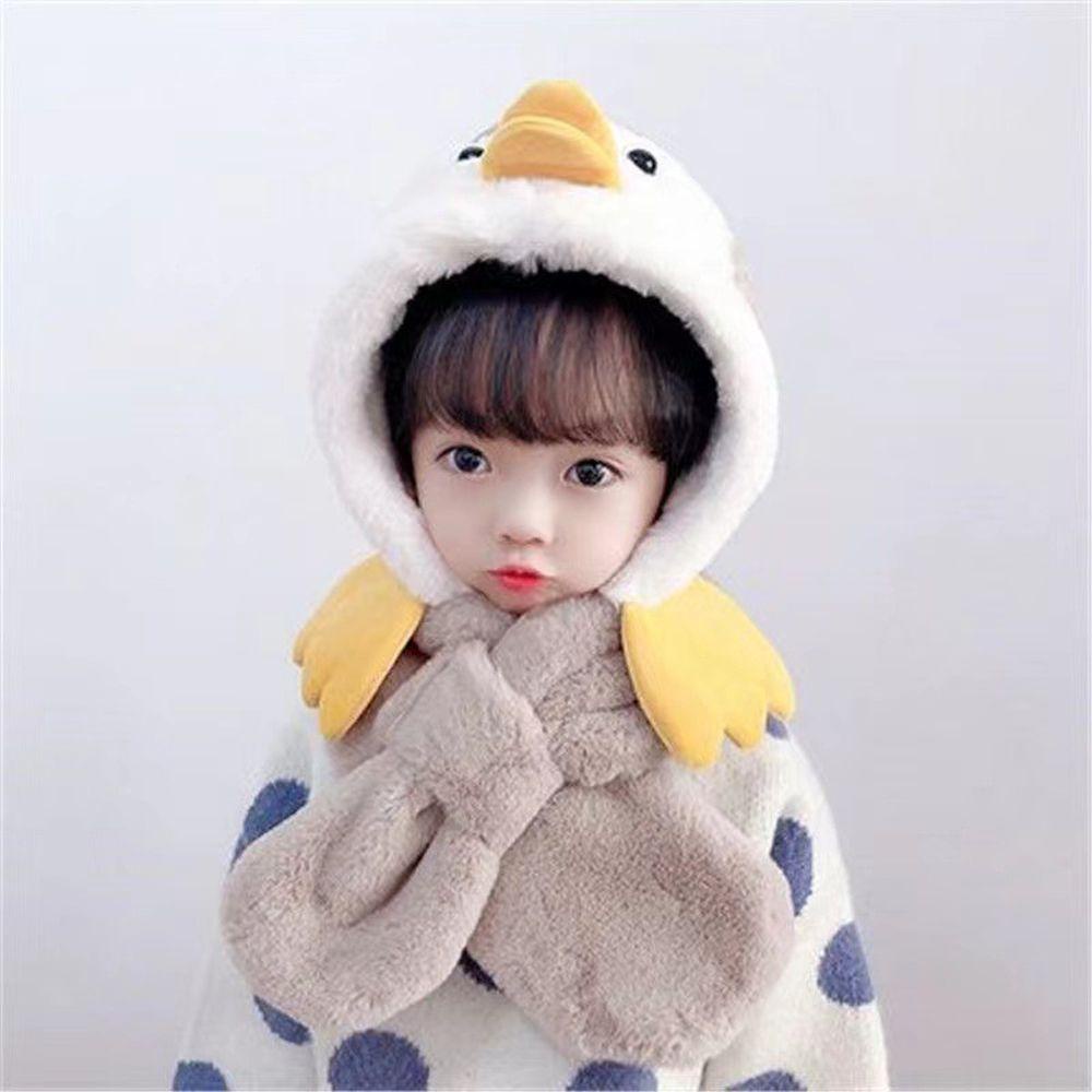 Fisher1 Mũ Lưỡi Trai Hình Chim Cánh Cụt Bằng Lông Nhung Màu Trơn Kèm Khăn Choàng Thời Trang Hàn Quốc Độ