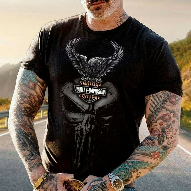 Áo Thun In Hình Đầu Lâu Harley-Davidson Cá Tính Cho Nam