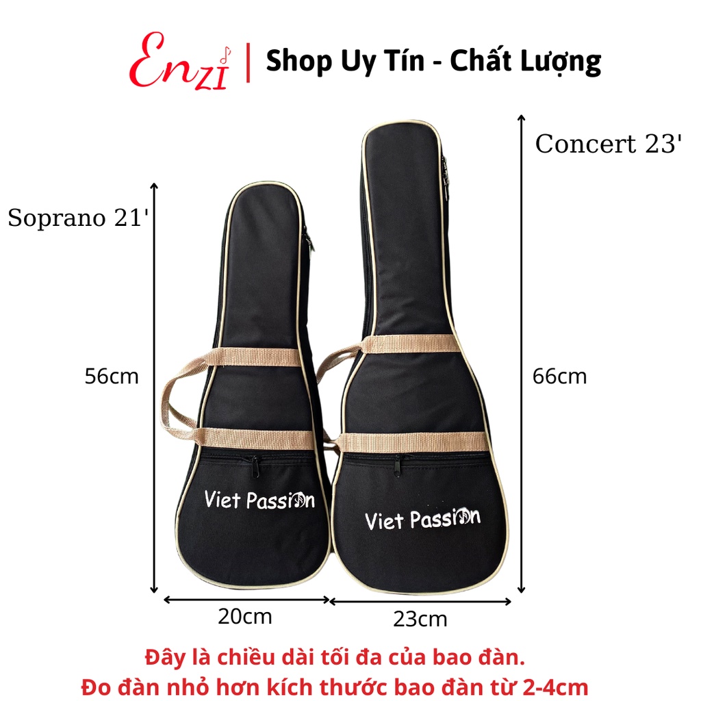 Bao đàn ukulele 4 lớp chống nước nhiều màu túi đựng cho đàn soprano 21 inch concert 23 tenor 26 Enzi