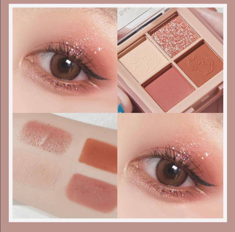 Bảng phấn mắt 4 màu tông lì / ánh nhũ ngọc trai chống thấm nước lâu trôi Kiss beauty