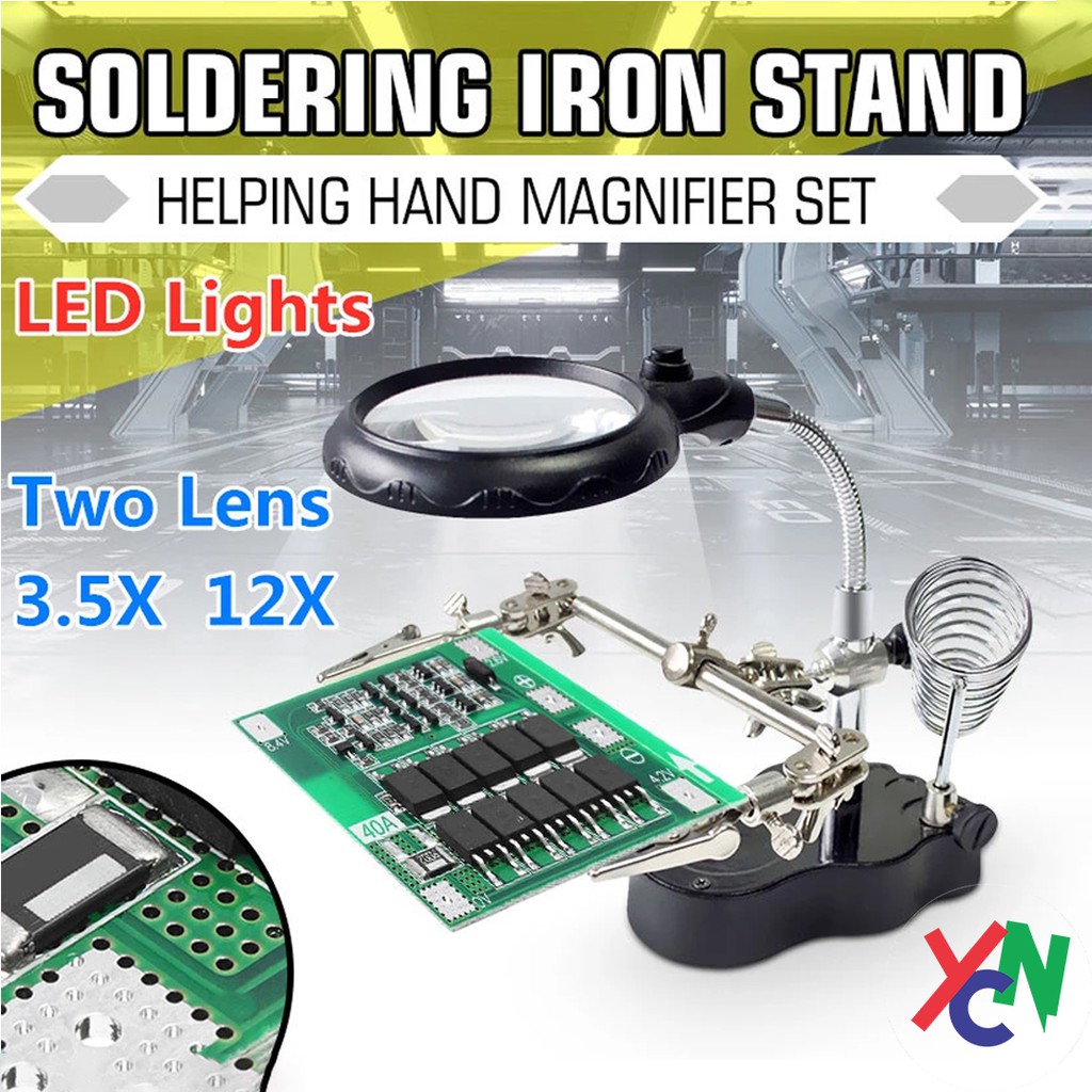 Giá đỡ mỏ hàn kèm kính lúp MG16126 có kẹp giữ mạch và đèn led