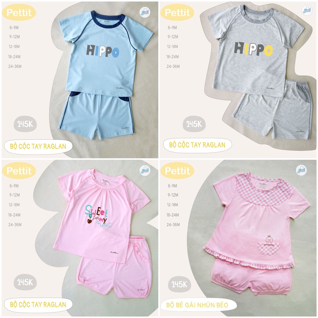 [CHÍNH HÃNG] Bộ cộc tay raglan quần đùi vải petit họa tiết dễ thương cho bé Good Mama