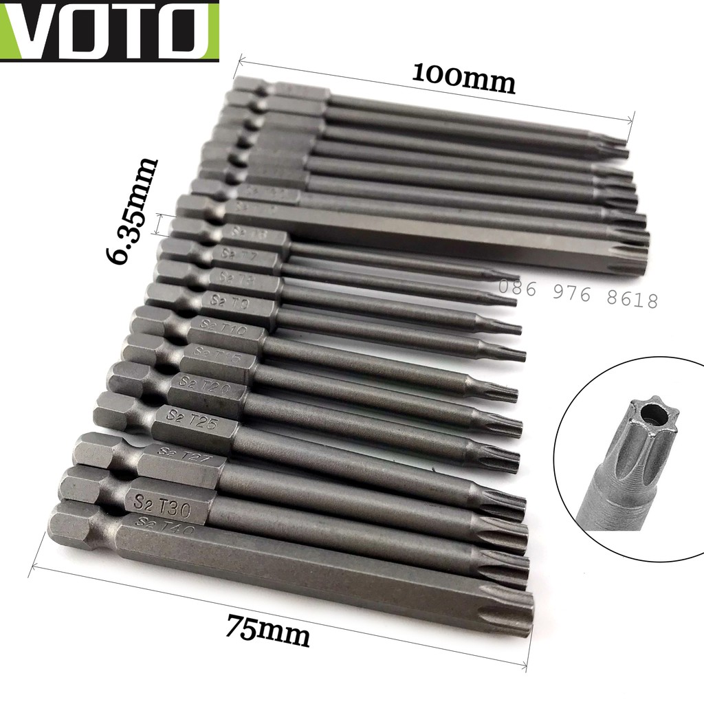 Bộ mũi vít hoa thị đầu lục giác 6.35mm 8pc 11pc đủ size dài 75mm 100mm