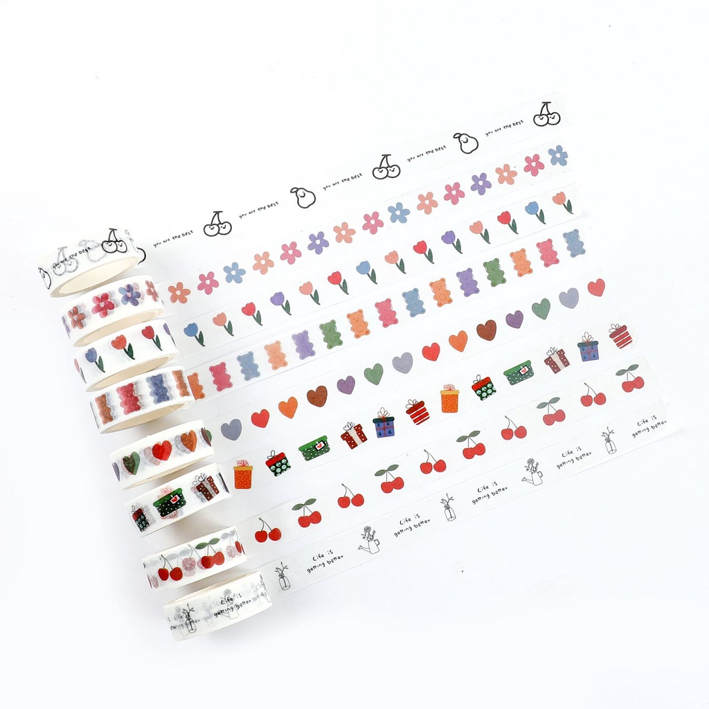 Cuộn Băng Dính Giấy Washitape HynBee Hoạ Tiết Hoạt Hình Dễ Thương Dùng Trang Trí Sổ Tay, Bullet Journal