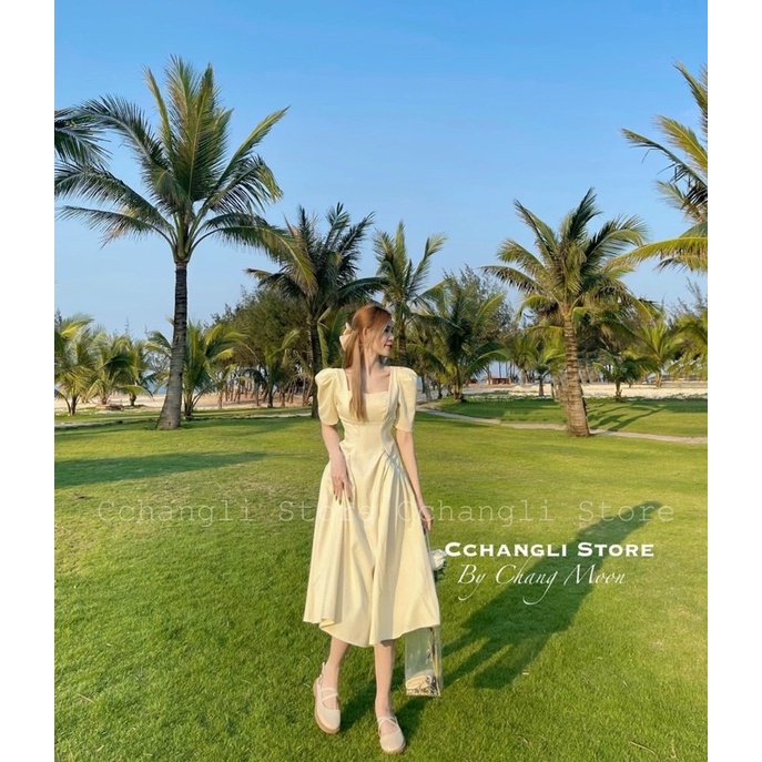 ĐẦM MIDI NUDE CỔ VUÔNG CHÍT EO