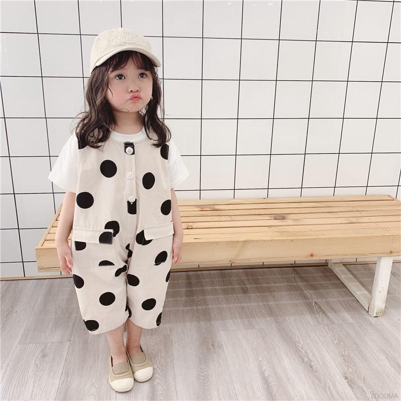 Bộ Áo Liền Quần Chấm Bi Xinh Xắn Phong Cách Hàn Quốc Cho Bé Gái