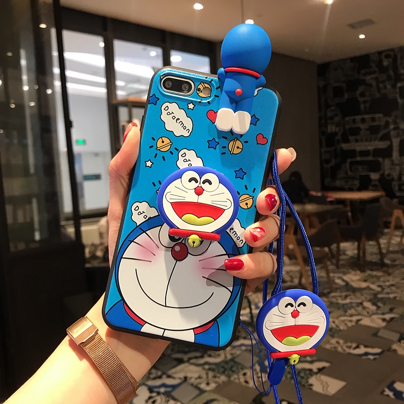 Ốp điện thoại nhựa dẻo in Doraemon có iRing và dây đeo cho OPPO F11 Pro F9 F7 F5 F1s F1 Plus A7 A5s A3S A71 A57 A39 A37