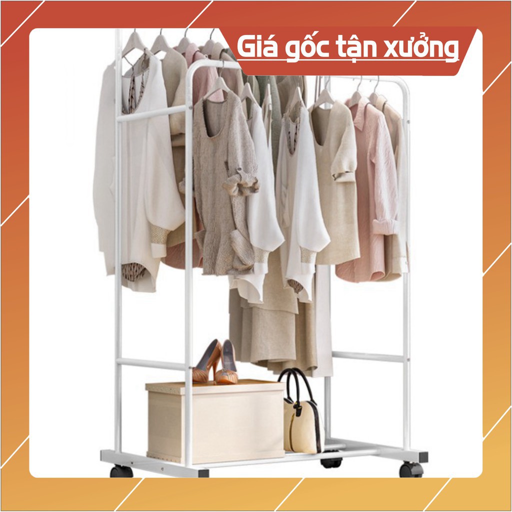 [ sale mùa hè] Giàn giá kệ treo quần áo đa năng giá đôi 3 in 1 có bánh xe 80cm .