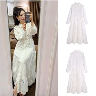 ĐẦM SƠ MI REN THÊU DÁNG DÀI ZARA XUẤT XỊN - ĐẦM REN TRẮNG ZARA XUẤT XỊN TQXK