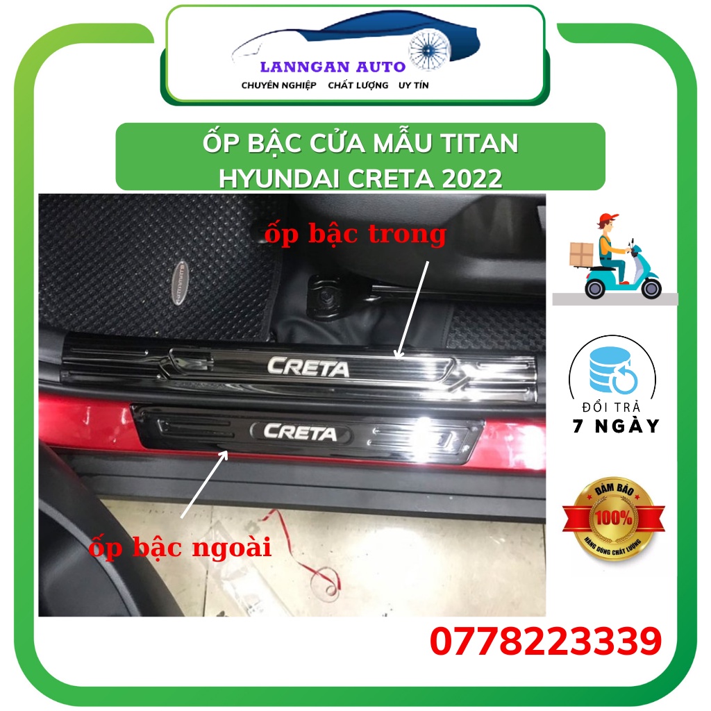 Ốp bậc cửa xe Hyundai Creta 2022-2023, Nẹp bước chân ô tô Creta ,Chất liệu Titan cao cấp.