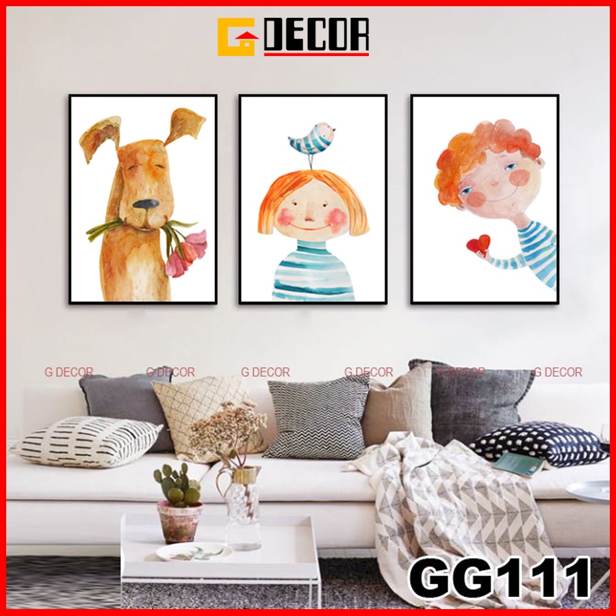 Tranh treo tường canvas khung gỗ 3 bức phong cách hiện đại Bắc Âu tranh anime trang trí phòng khách phòng ngủ spa 111