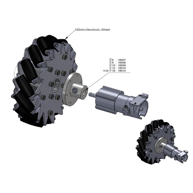 Bánh xe mecanum 152mm,bánh vệ tinh có bạc đạn ,bộ gồm 2 trái và 2 phải