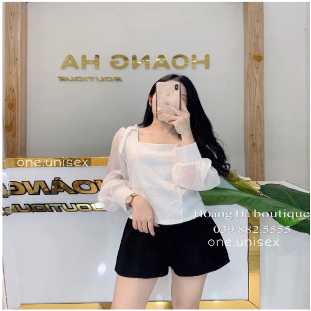 Áo nơ vai tay phối voan(7 màu)
