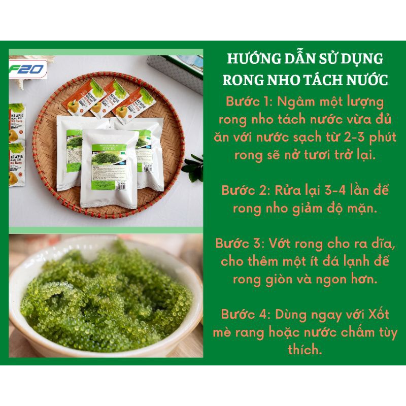 100gr Rong nho Tươi được Tách nước gói gọn 30gr Rong nho Khô